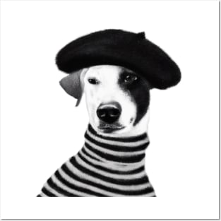 Jack Russel Terrier wearing a beret Posters and Art